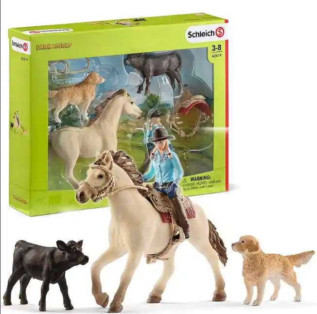 Figura De Vaquera Con Su Caballo Y Animales De Granja