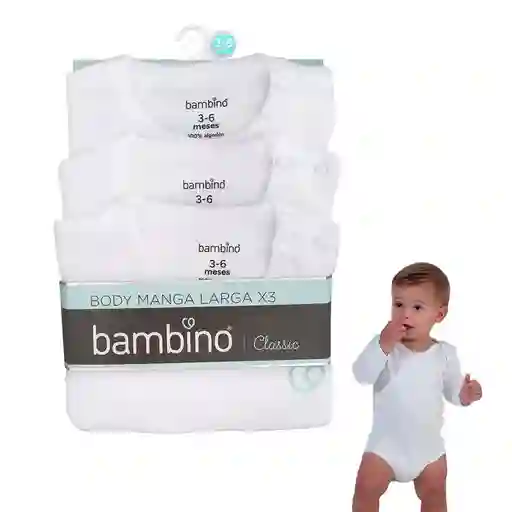 Tripack Body Manga Larga Unisex Blanco Bambino Ropa Bebe 3 A 6 Meses