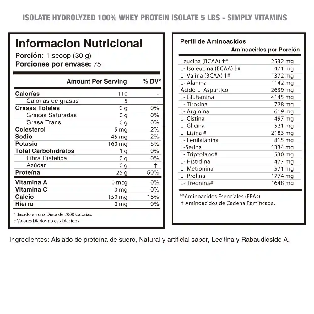 Isolate 100% Hidrolizada Sabor Vainilla