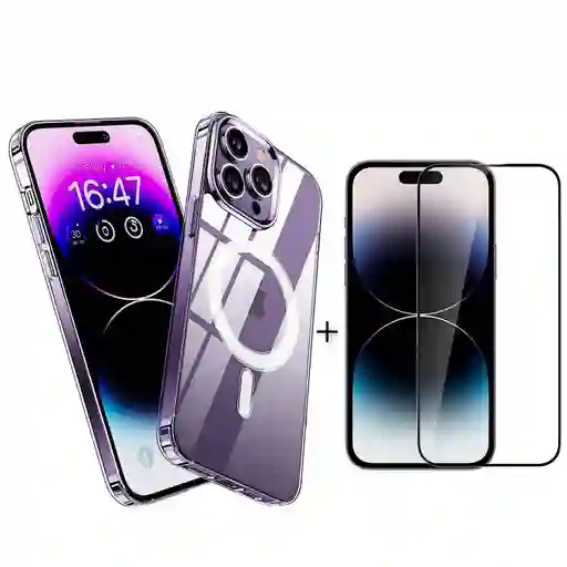 Carcasa Transparente Magsafe Iphone 15+ Lamina De Vidrio Completa