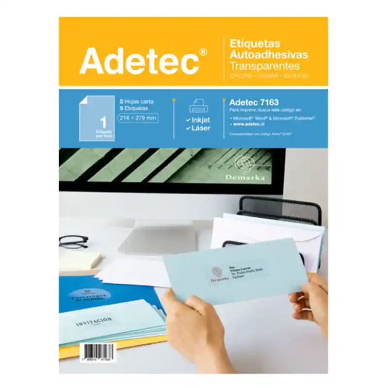 Etiqueta Autoadhesiva Transparente Carta 5 Hojas Adetec