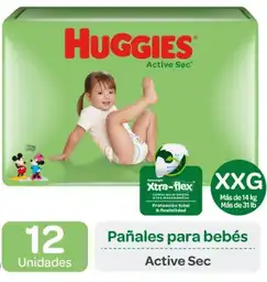 Pañales Huggies Active Sec Talla Xxg 12 Und