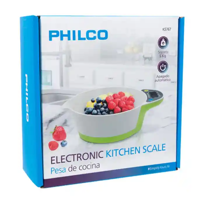 Balanza Philco Digital De Cocina Ks767 Con Bowl 1gr-5kg Verde