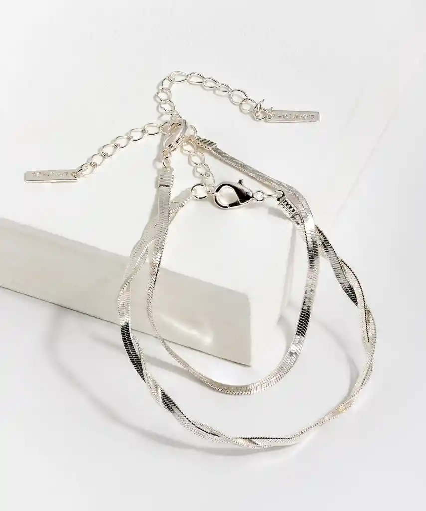 Set Pulseras Básica Y Trenzada Plateado