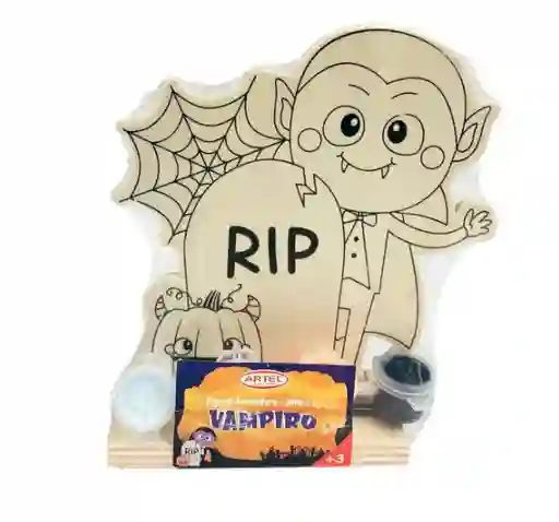 Figura Madera + Pinturas Halloween Vampiro