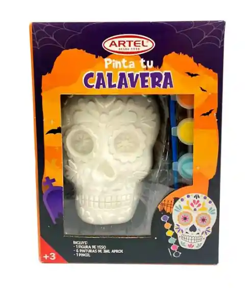 Figura Yeso Calavera + Pinturas Halloween