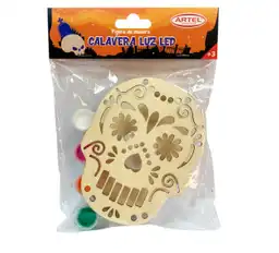 Figura Madera Calavera Luz Led Halloween