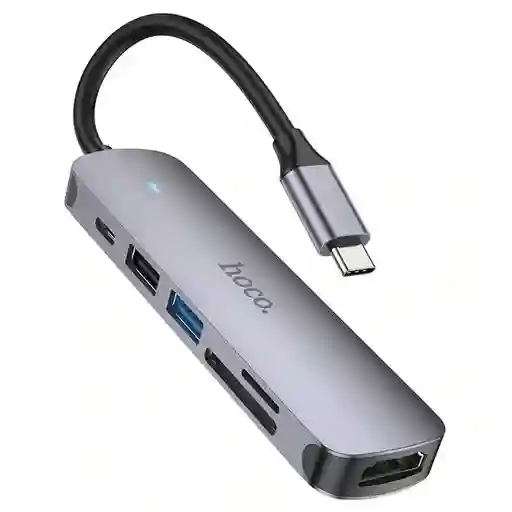 Adaptador Hoco Hb28 Tipo C Hdtv Usb3.0 Usb2.0 Sd Tf Pd Gris