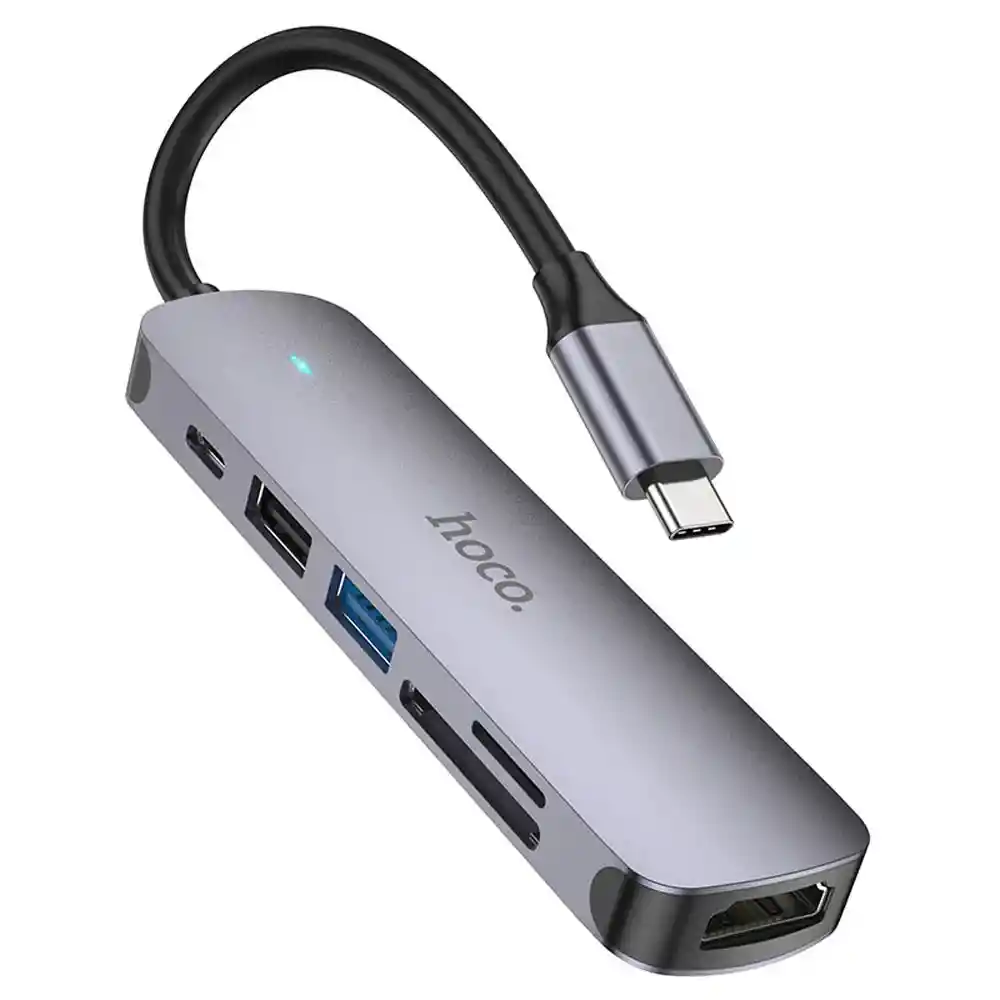 Adaptador Hoco Hb28 Tipo C Hdtv Usb3.0 Usb2.0 Sd Tf Pd Gris