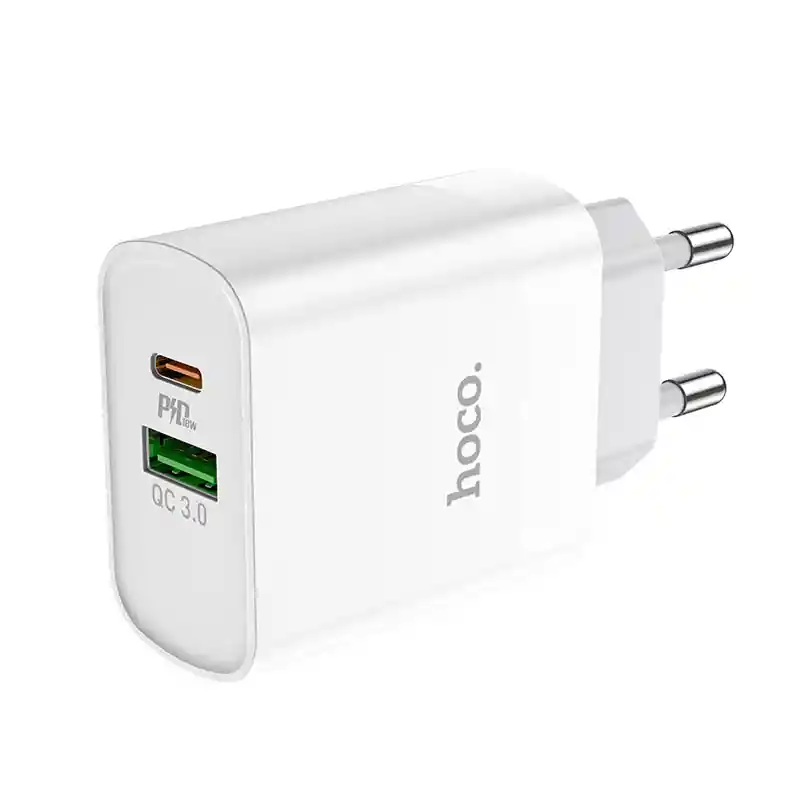 Cargador Hoco C80a Doble Puerto Usb Y Usb-c Con Cable Lightning A Tipo C