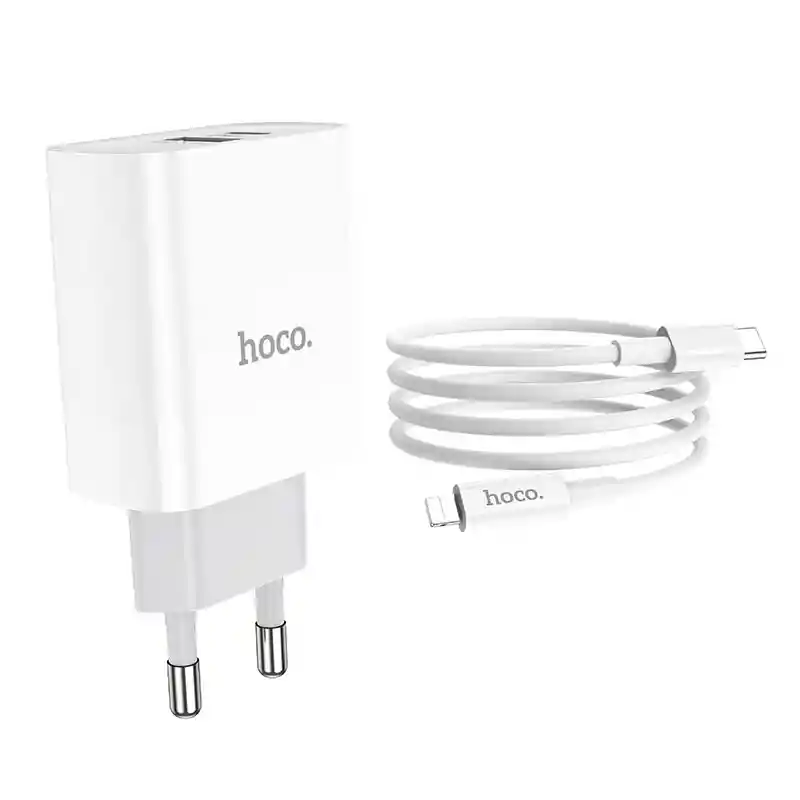 Cargador Hoco C80a Doble Puerto Usb Y Usb-c Con Cable Lightning A Tipo C