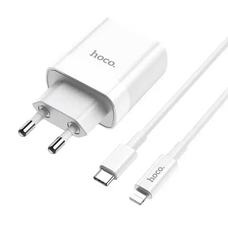 Cargador Hoco C80a Doble Puerto Usb Y Usb-c Con Cable Lightning A Tipo C