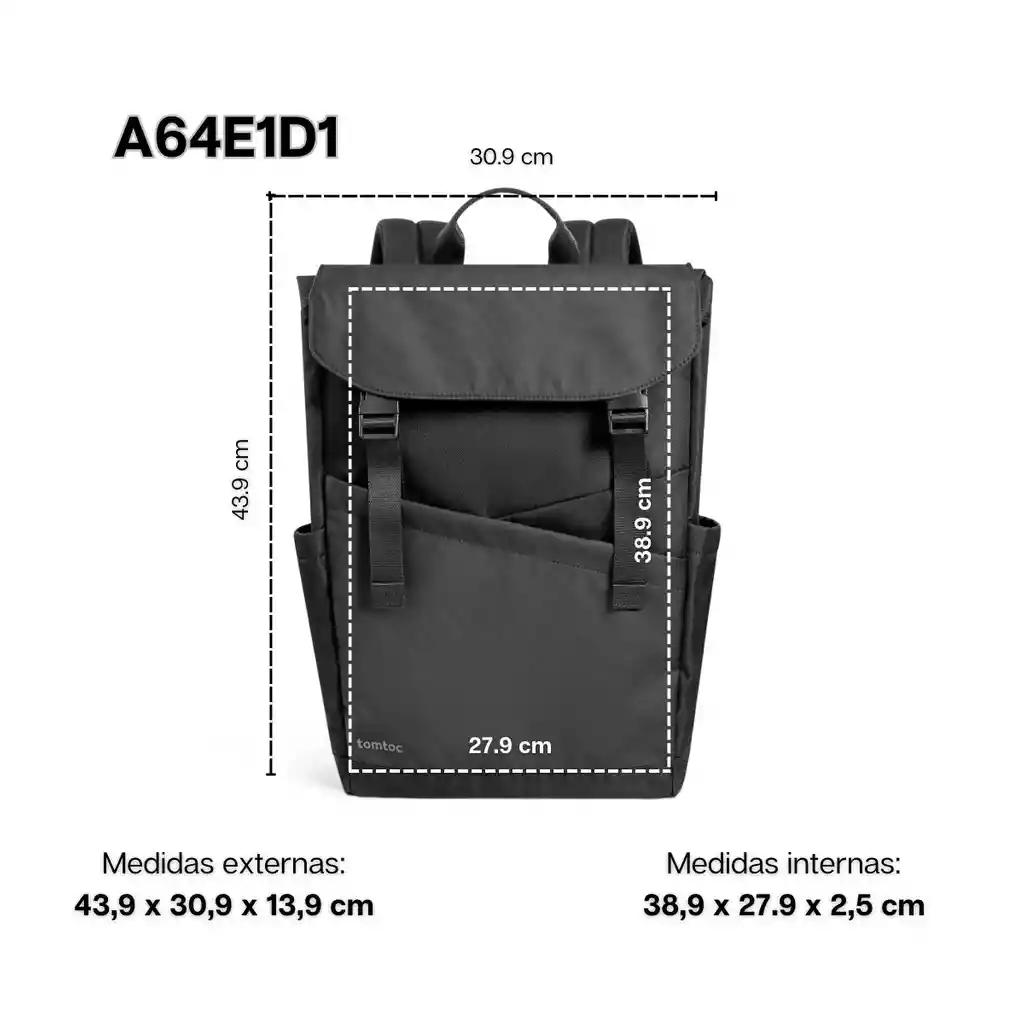 Tomtoc Mochila A64 Con Solapa Ligera De 18l Para Notebook 16”