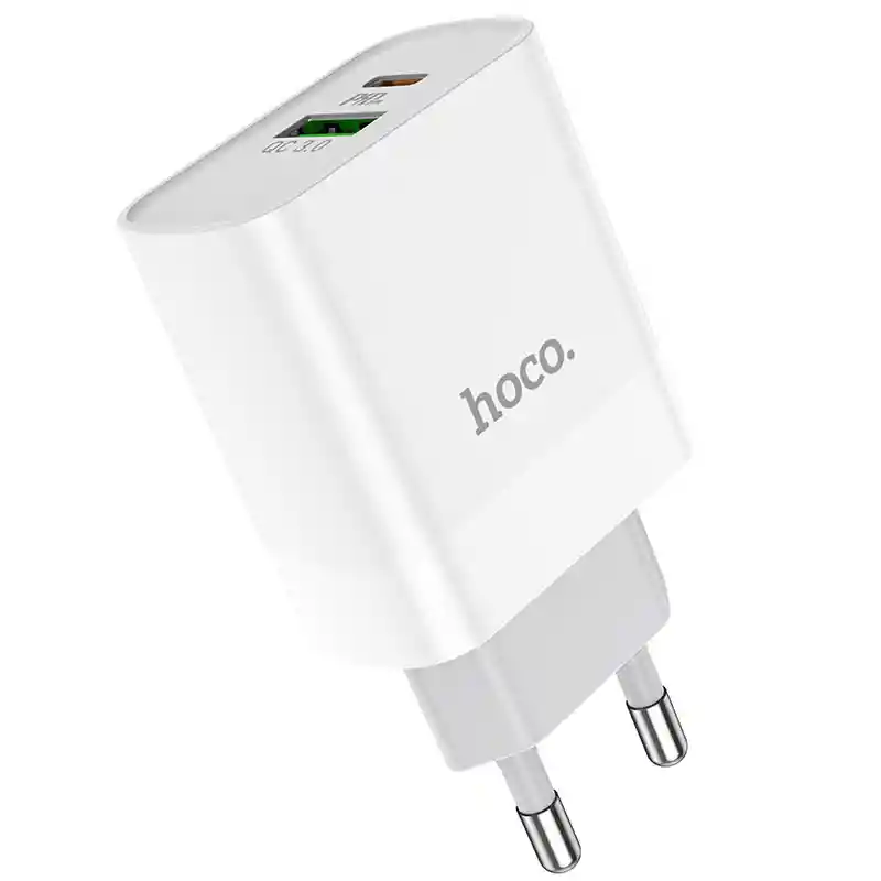 Cargador Hoco De Pared Doble Puerto Usb Y Usb-c 20w C80a Blanco