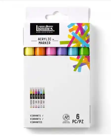 Set 6 Marcadores Acrílicos 2mm. Básicos Liquitex