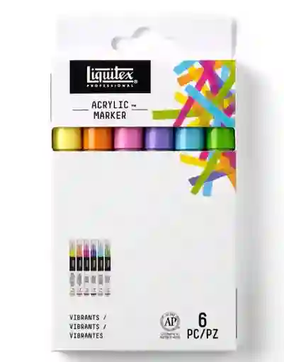 Set 6 Marcadores Acrílicos 2mm. Vibrantes Liquitex