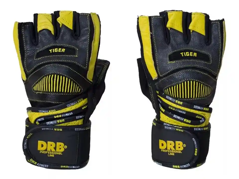 Guantes Fitness Gym Profesional Cuero Drb Tiger Amarillo Xl