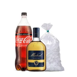 Mistral 1,0 Lt + Coca Cola Zero 1,5 Lt + 1 Kg Hielo