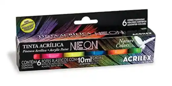 Acrilex Pintura Acrílica Neón 6ú.colores Surtidos 10ml C/u.