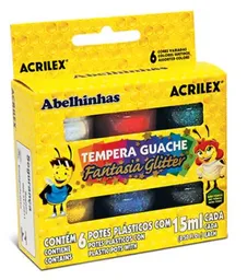 Acrilex Témpera Gauche Fantasía Glitter 6ú.colores Surtidos 15ml C/u.