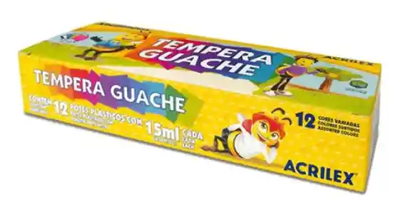 Acrilex Témpera Guache 12 Colores Surtidos 15ml C/u (doble Blanco)