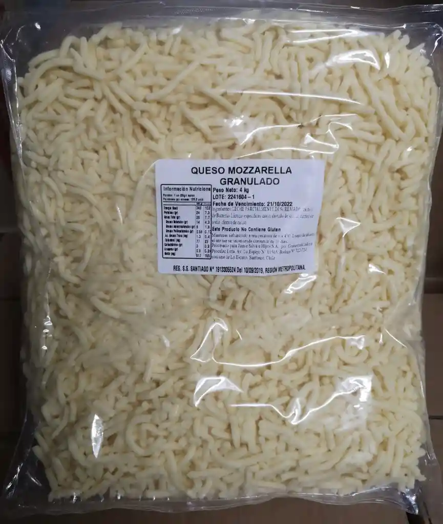 Queso Mozzarella Granulado Bolsa 4k Argentino