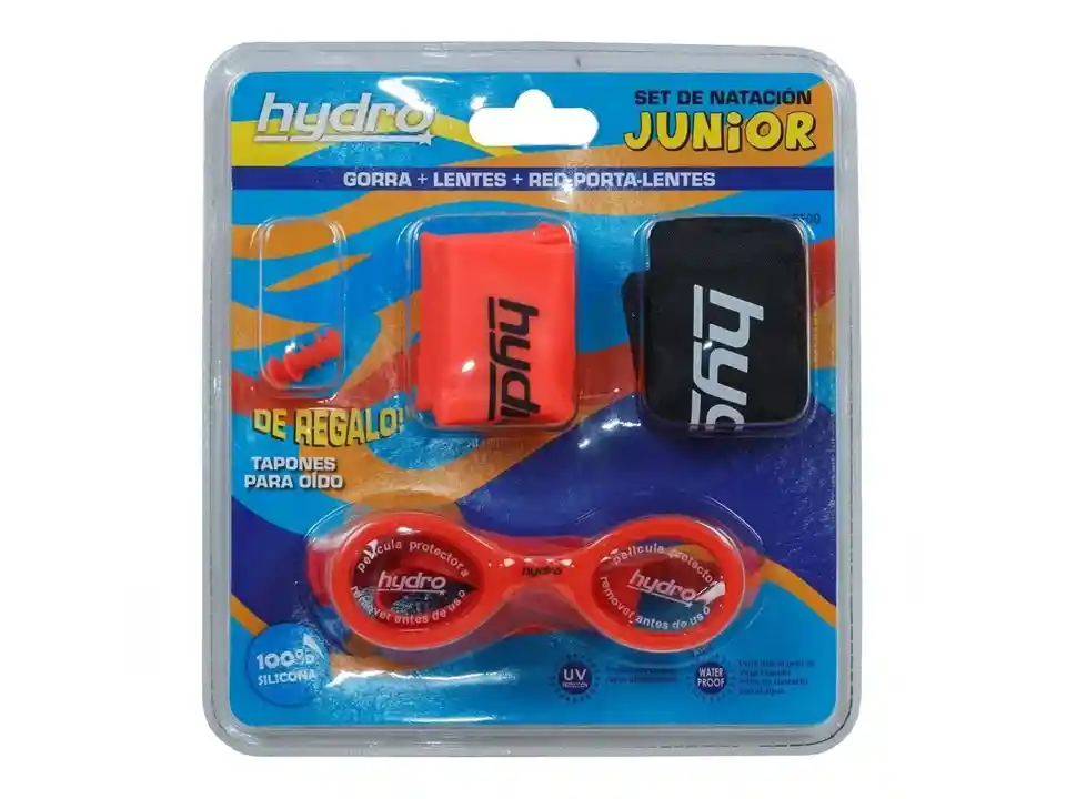 Set Natación Niño-junior Hydro®: Gorra + Lentes + Tapon Oído