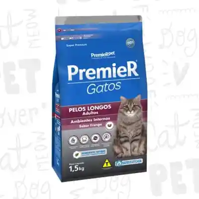 Premierpet - Ambientes Internos Gato Adulto Long Hair (pelos Largos) - Pollo - 1.5 Kilos