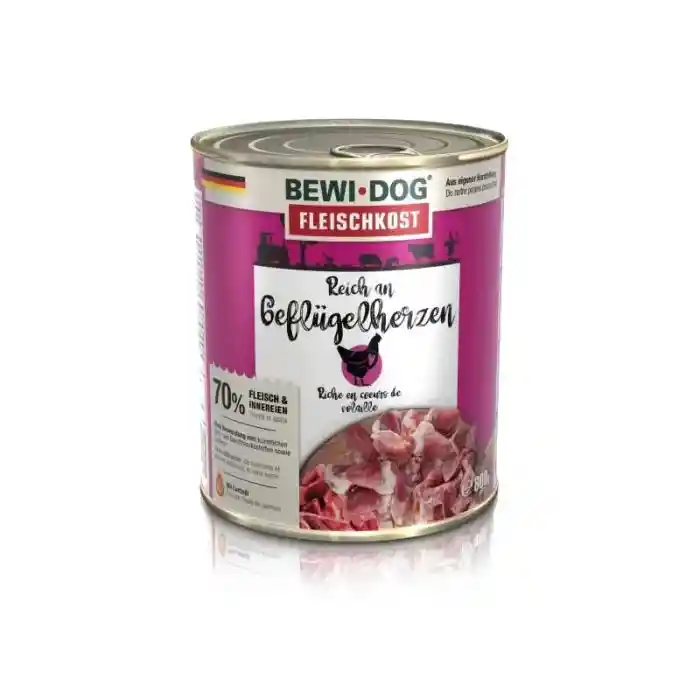 Bewidog Perros Adultos Alimento Húmedo Rico En Corazones De Ave Lata 800 Gr