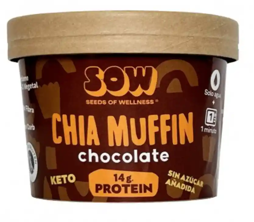 Sow - Chia Muffin Chocolate Keto (sin Gluten) 14g Proteina