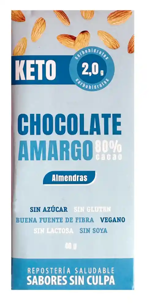 Sabores Sin Culpa - Chocolate Keto Amargo Almendras 80% Cacao (sin Gluten, Vegano)