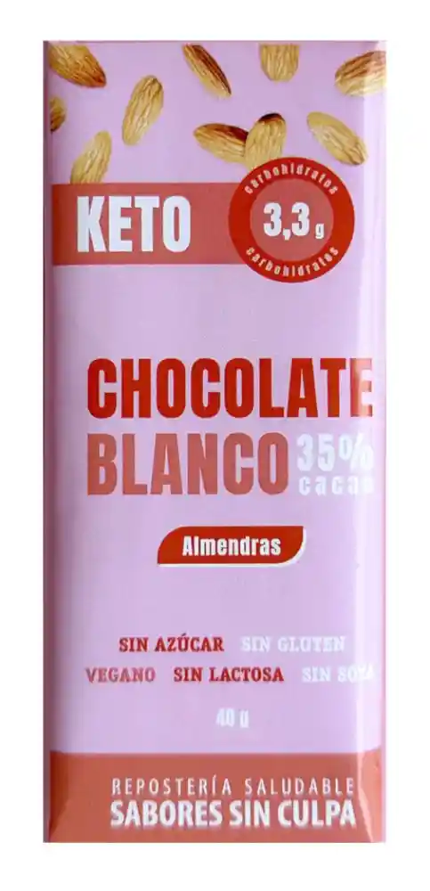 Sabores Sin Culpa - Chocolate Keto Blanco Almendras 35% Cacao (sin Gluten, Vegano)