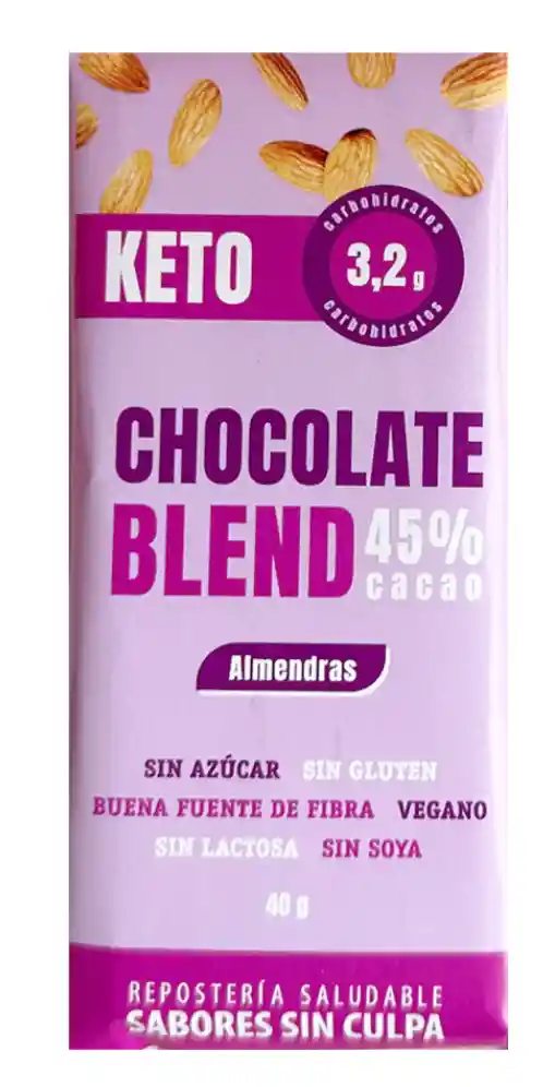 Sabores Sin Culpa - Chocolate Keto Blend Almendras 45% Cacao (sin Gluten, Vegano)