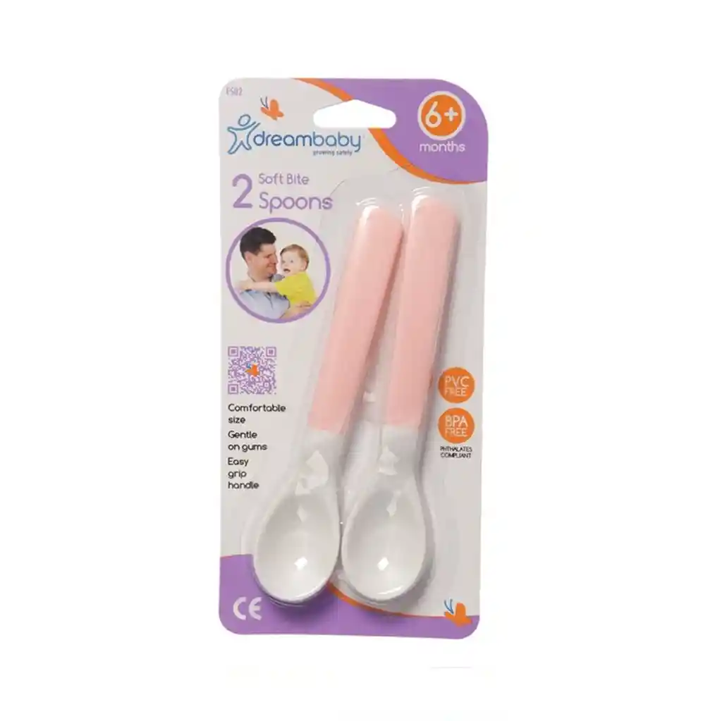 Dreambaby Pack 2 Cucharas Soft Bite 6+ Meses Rosadas