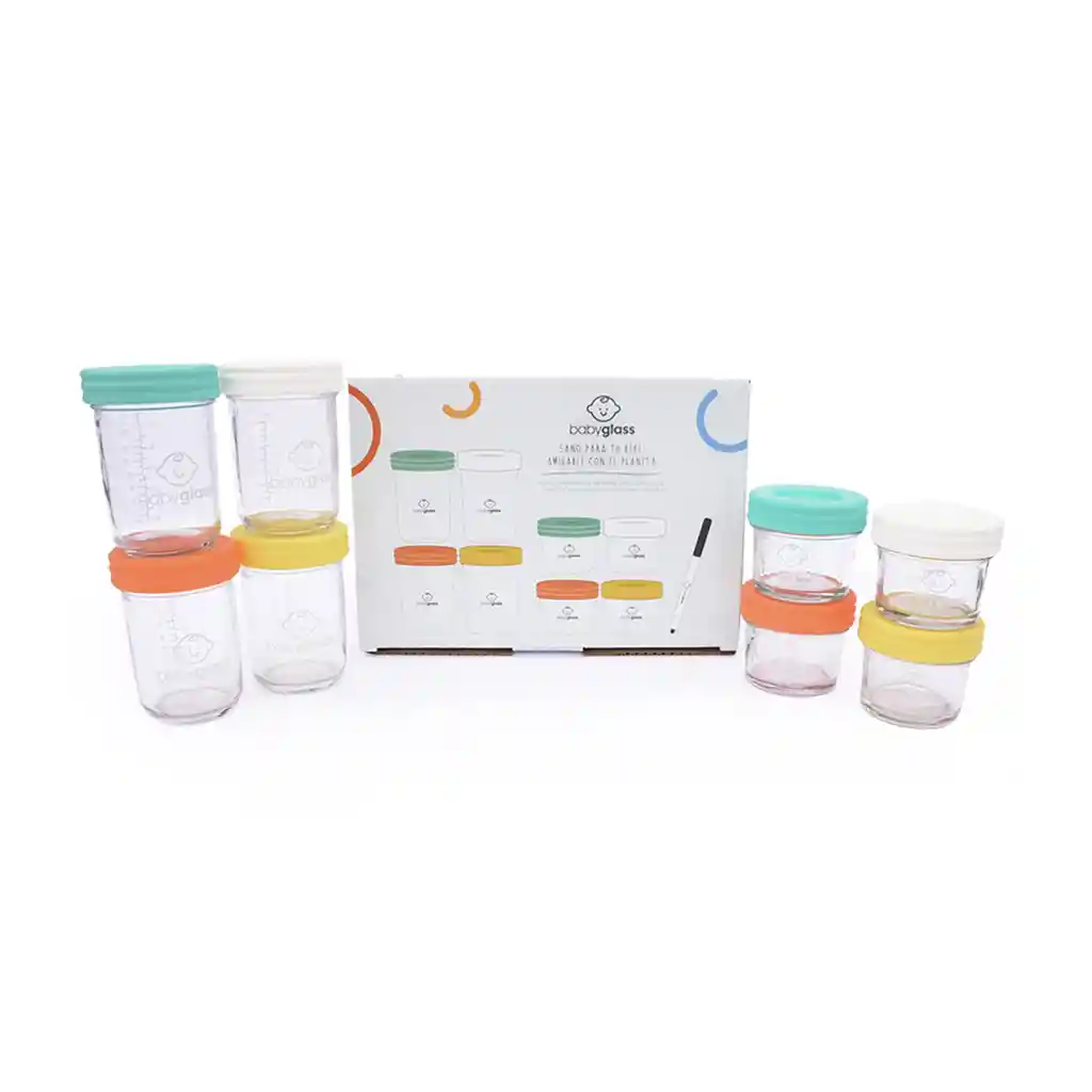 Babyglass Set 4 Contenedores 120 Ml + 4 Contenedores 240 Ml + Lápiz Marcador