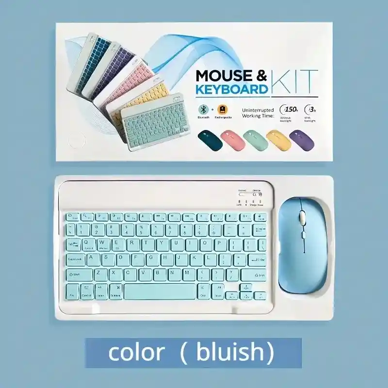 Pack Teclado + Mouse Bluetooth Electro Movil Color Celeste