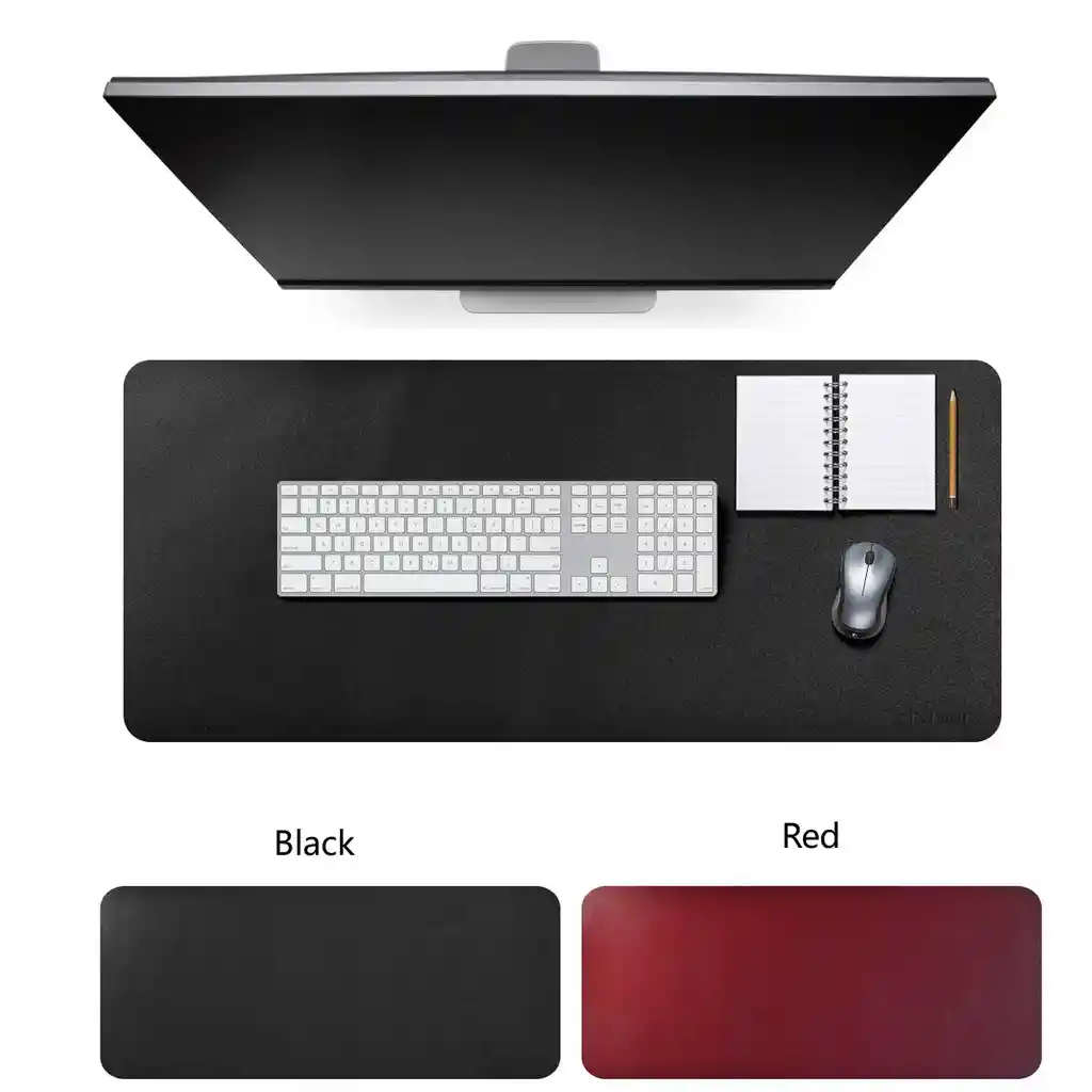 Alfombra Mousepad Reversible De Cuero Impermeable 80x40 Negro Rojo