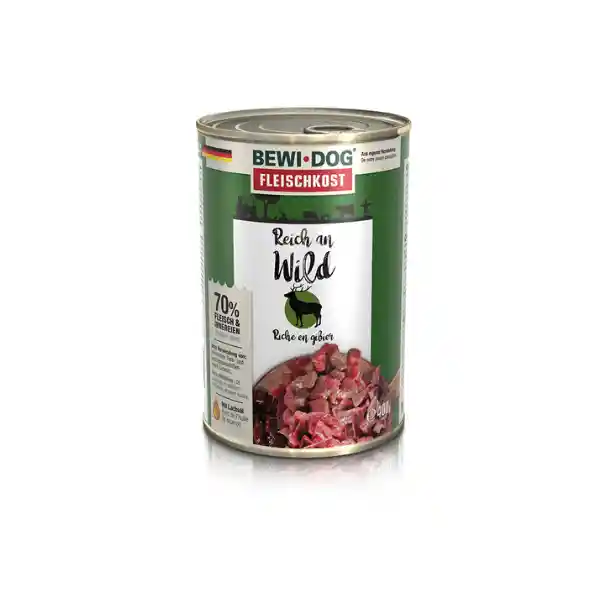 Bewidog Perros Adultos Alimento Húmedo Rico En Carne De Venado Lata 400 Gr