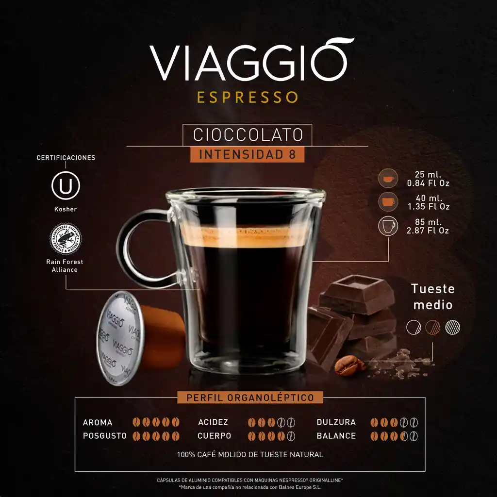 Café En Cápsula Para Nespresso Variedad Chocolate - Viaggio Espresso