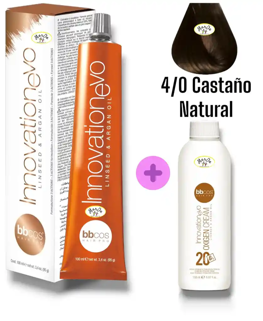 4/0 Castaño Natural Tintura Innovationevo 100 Ml + Agua Oxigenada 20 V Bbcos