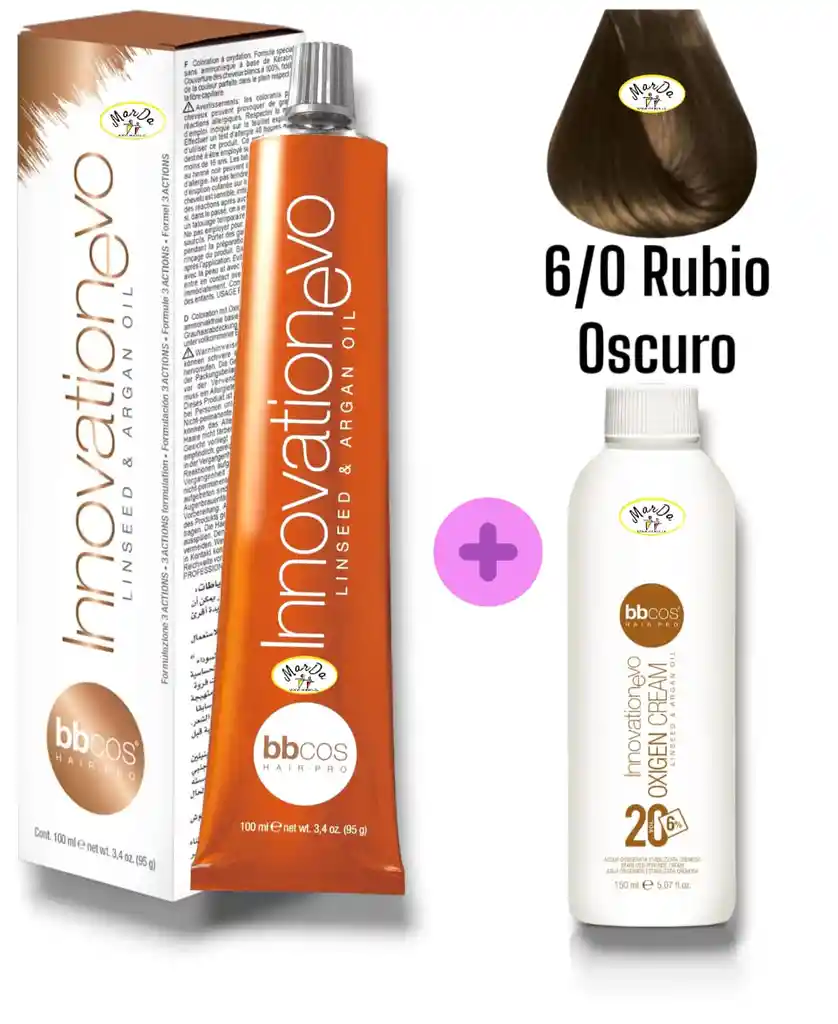 6/0 Rubio Oscuro Tintura Innovationevo 100 Ml + Agua Oxigenada 20 V Bbcos
