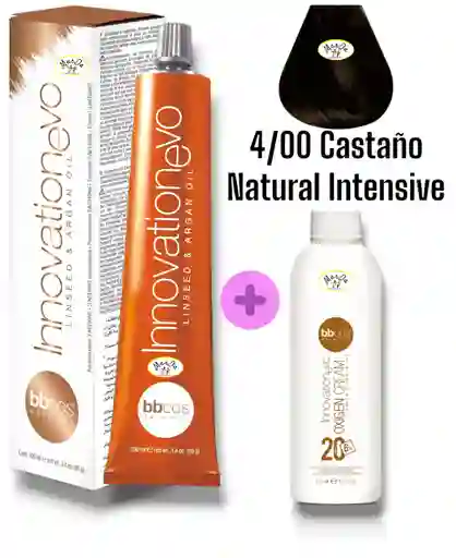 4/00 Castaño Natural Intensive Tintura Innovationevo 100 Ml + Agua Oxigenada 20 V Bbcos