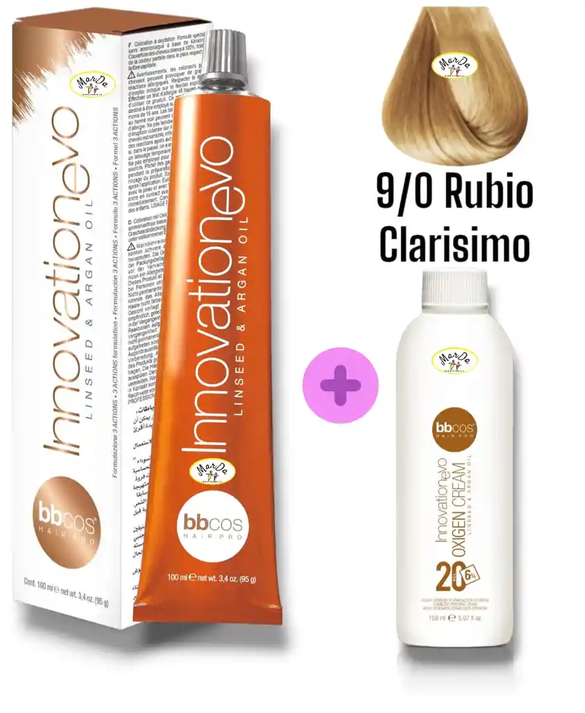 9/0 Rubio Clarisimo Tintura Innovationevo 100 Ml + Agua Oxigenada 20 V Bbcos