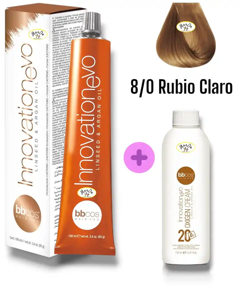 8/0 Rubio Claro Tintura Innovationevo 100 Ml + Agua Oxigenada 20 V Bbcos