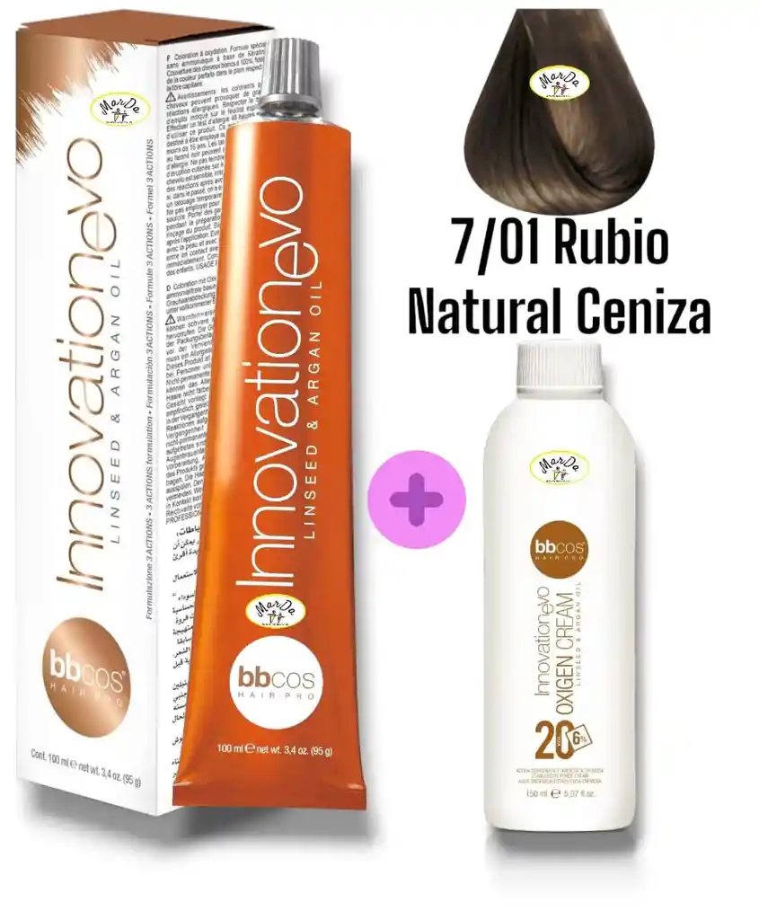 7/01 Rubio Natural Ceniza Tintura Innovationevo 100 Ml + Agua Oxigenada 20 V Bbcos
