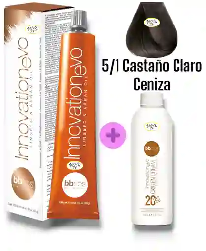 5/1 Castaño Claro Ceniza Tintura Innovationevo 100 Ml + Agua Oxigenada 20 V Bbcos