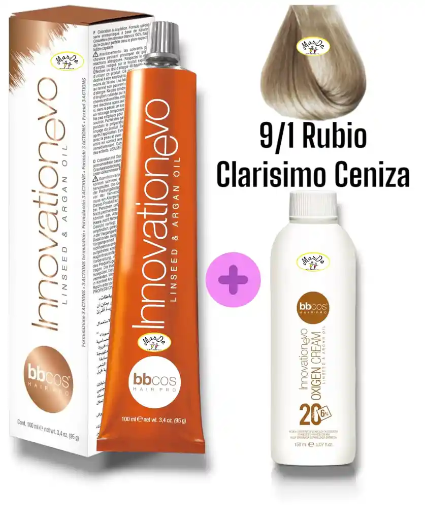 9/1 Rubio Clarisimo Ceniza Tintura Innovationevo 100 Ml + Agua Oxigenada 20 V Bbcos