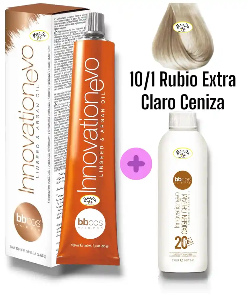 10/1 Rubio Extra Claro Ceniza Tintura Innovationevo 100 Ml + Agua Oxigenada 20 V Bbcos