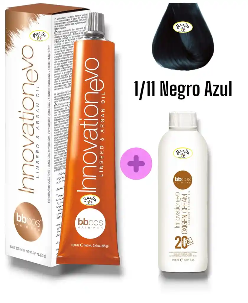 1/11 Negro Azul Tintura Innovationevo 100 Ml + Agua Oxigenada 20 V Bbcos