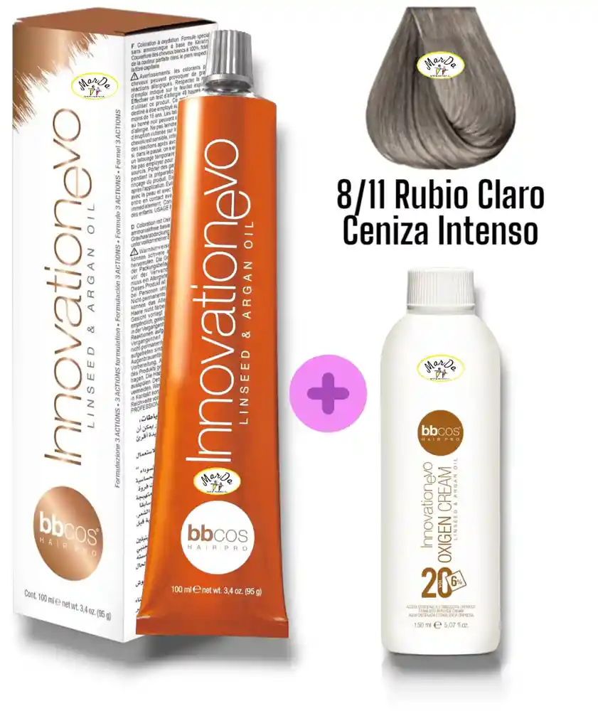 8/11 Rubio Claro Ceniza Intenso Tintura Innovationevo 100 Ml + Agua Oxigenada 20 V Bbcos